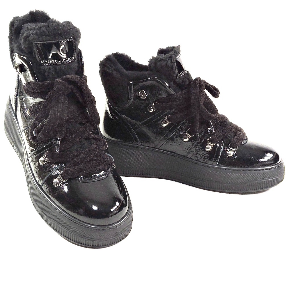 ALBERTO CICCIOLI 🇮🇹 WOMEN'S BLACK SOFT PATENT LEATHER ANKLE COMFORT BOOTIES